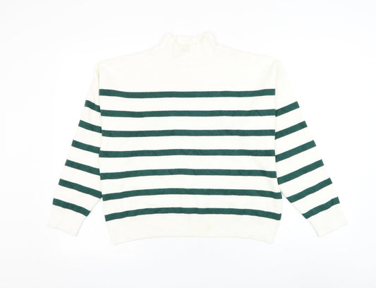Primark Womens White High Neck Striped Viscose Pullover Jumper Size 14