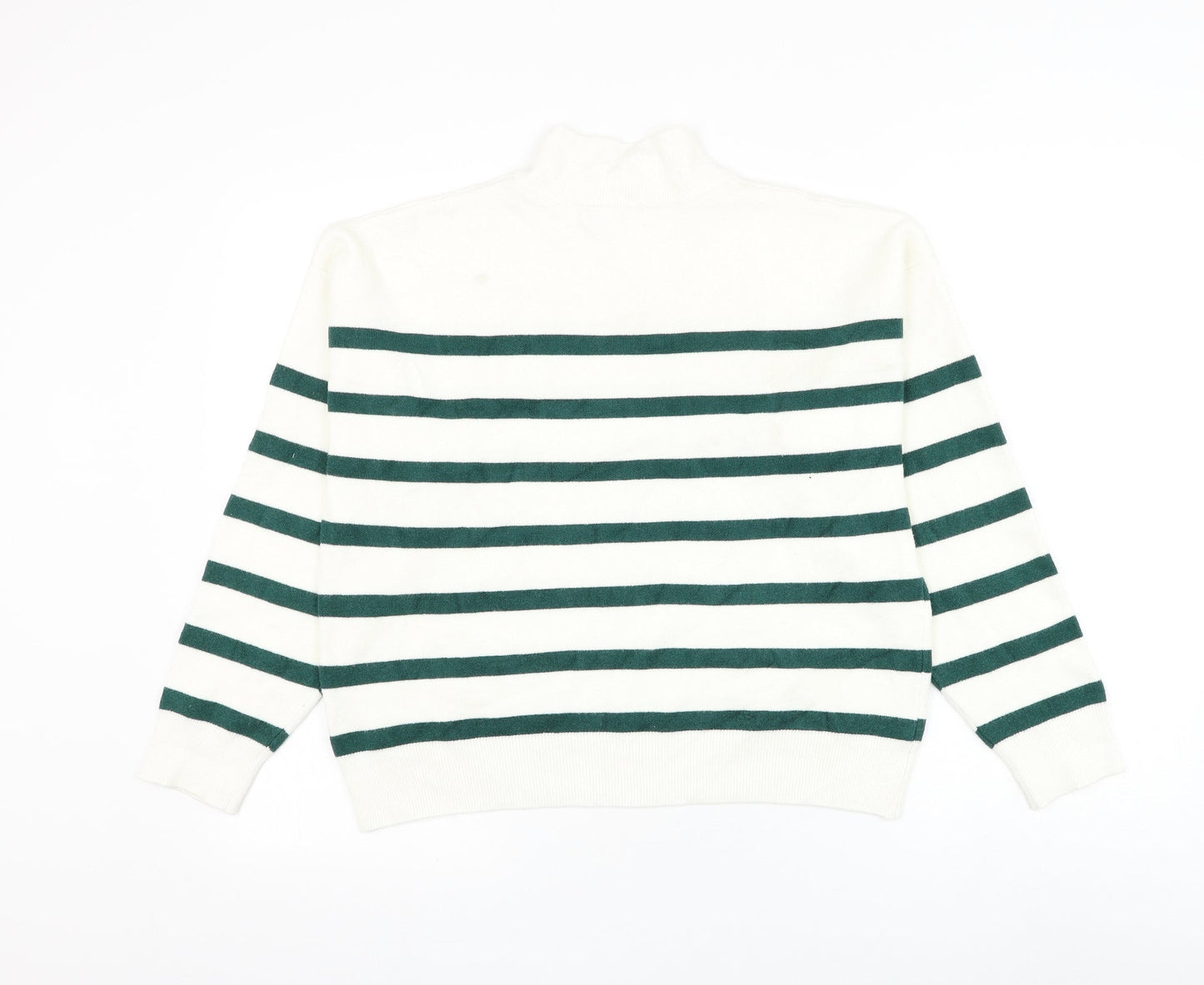Primark Womens White High Neck Striped Viscose Pullover Jumper Size 14