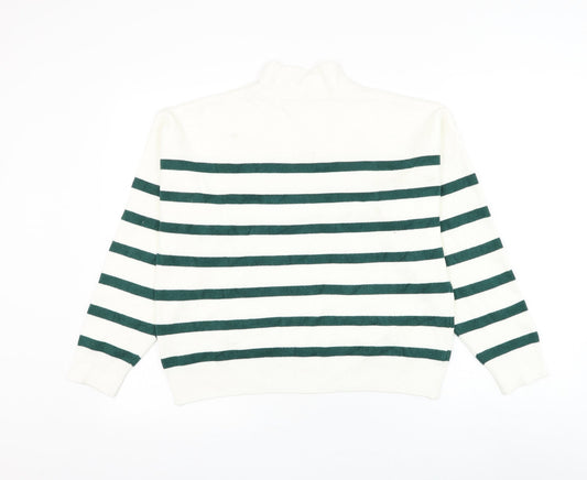 Primark Womens White High Neck Striped Viscose Pullover Jumper Size 14