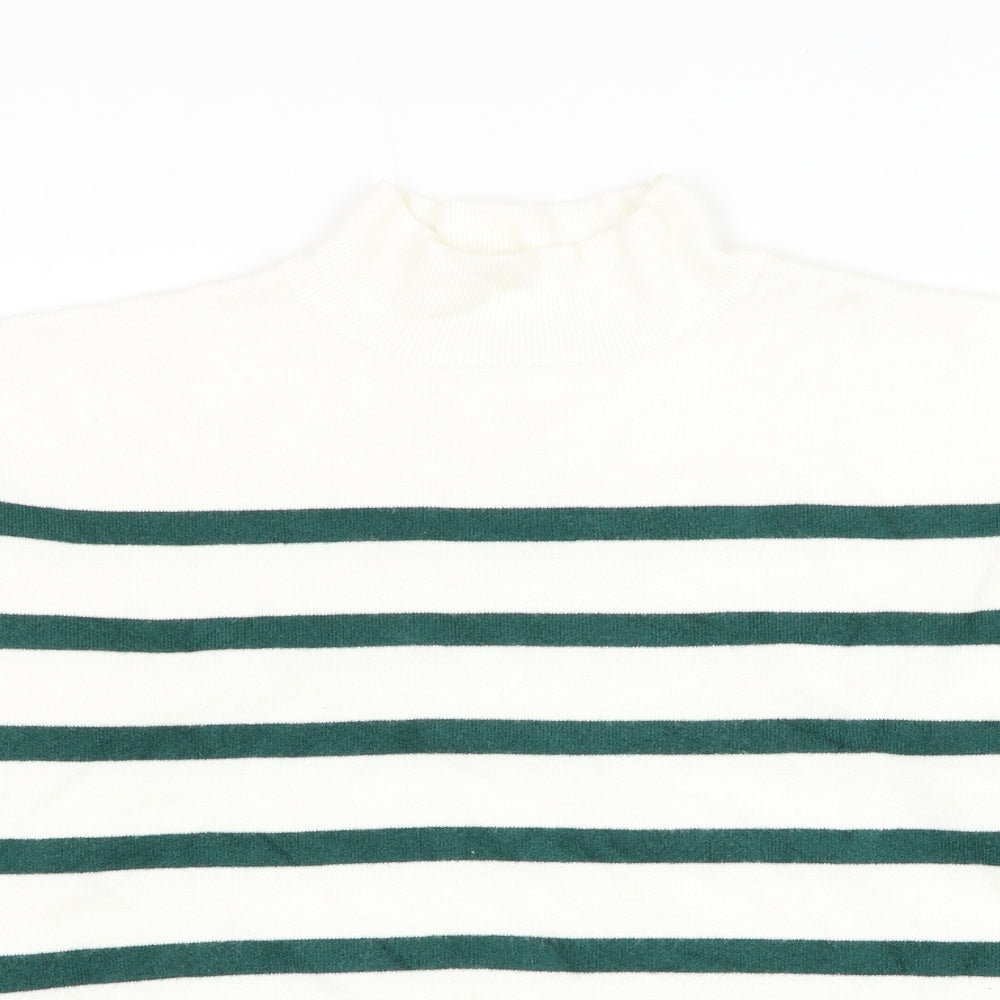 Primark Womens White High Neck Striped Viscose Pullover Jumper Size 14