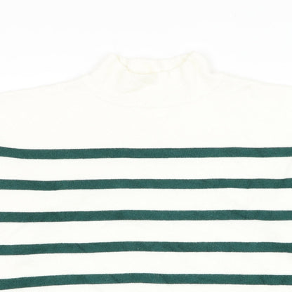 Primark Womens White High Neck Striped Viscose Pullover Jumper Size 14