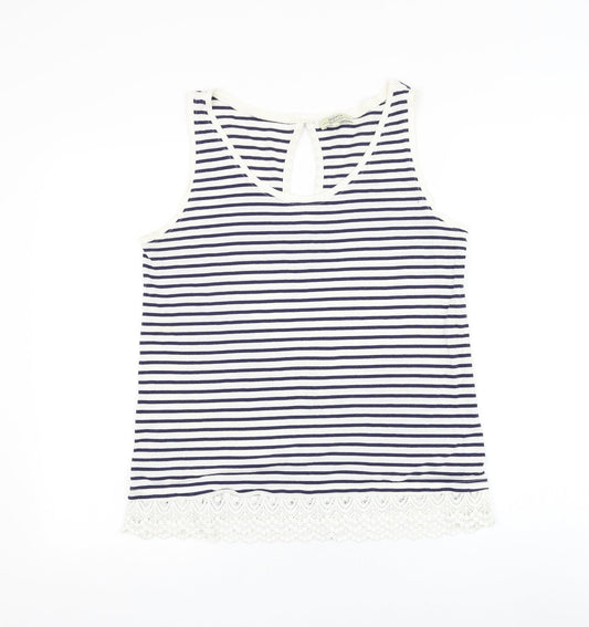 Papaya Womens Black Striped Cotton Basic Tank Size 10 Round Neck