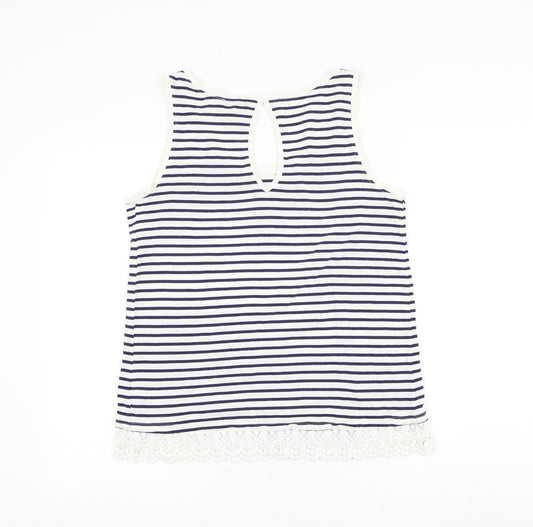 Papaya Womens Black Striped Cotton Basic Tank Size 10 Round Neck