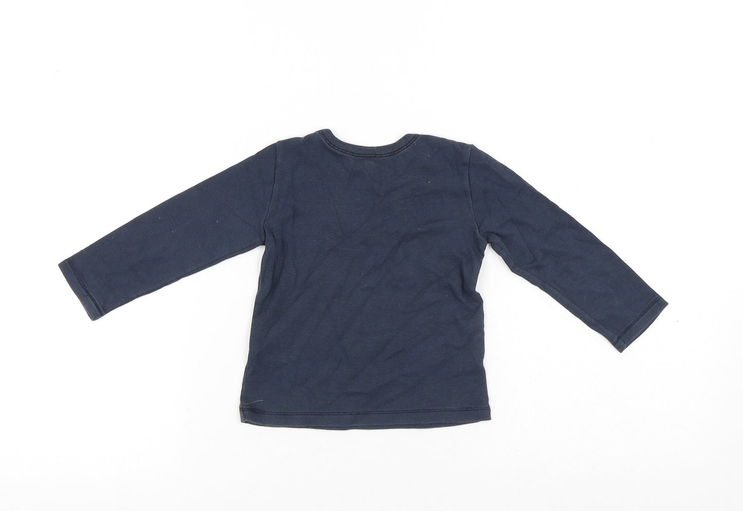 United Colors of Benetton Girls Blue Cotton Pullover T-Shirt Size 12 Months Round Neck
