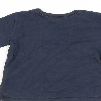 United Colors of Benetton Girls Blue Cotton Pullover T-Shirt Size 12 Months Round Neck
