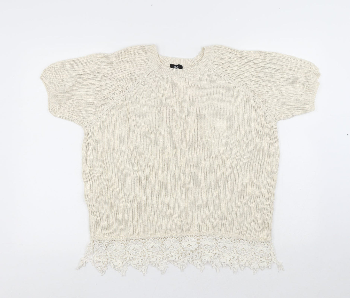 F&F Womens White Round Neck Polyester Pullover Jumper Size 12