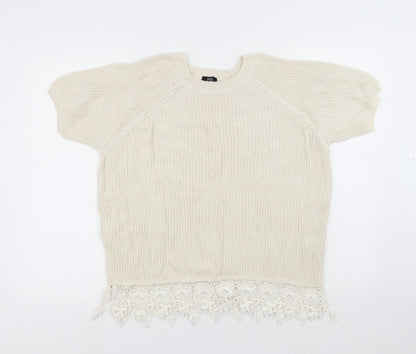 F&F Womens White Round Neck Polyester Pullover Jumper Size 12