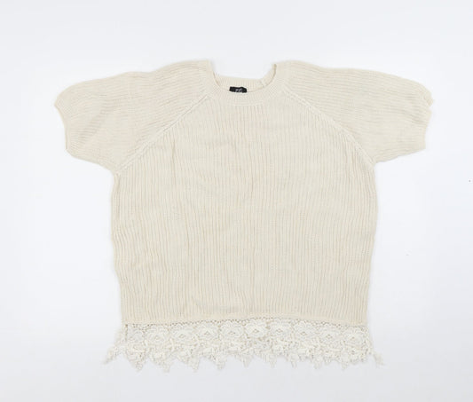 F&F Womens White Round Neck Polyester Pullover Jumper Size 12