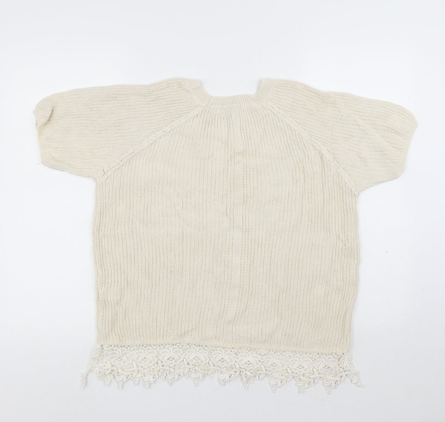 F&F Womens White Round Neck Polyester Pullover Jumper Size 12