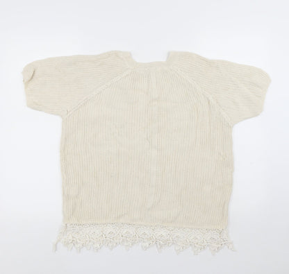 F&F Womens White Round Neck Polyester Pullover Jumper Size 12