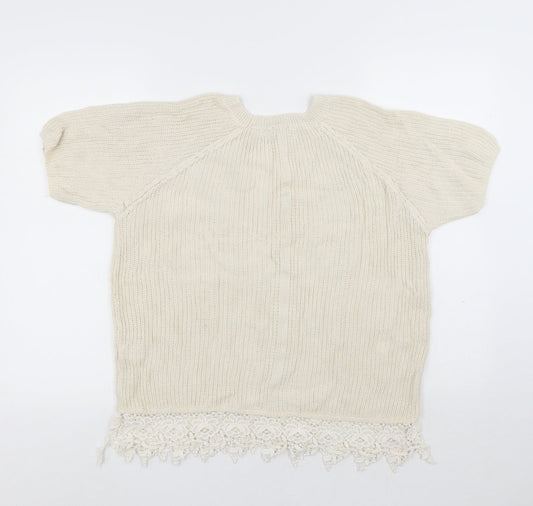 F&F Womens White Round Neck Polyester Pullover Jumper Size 12