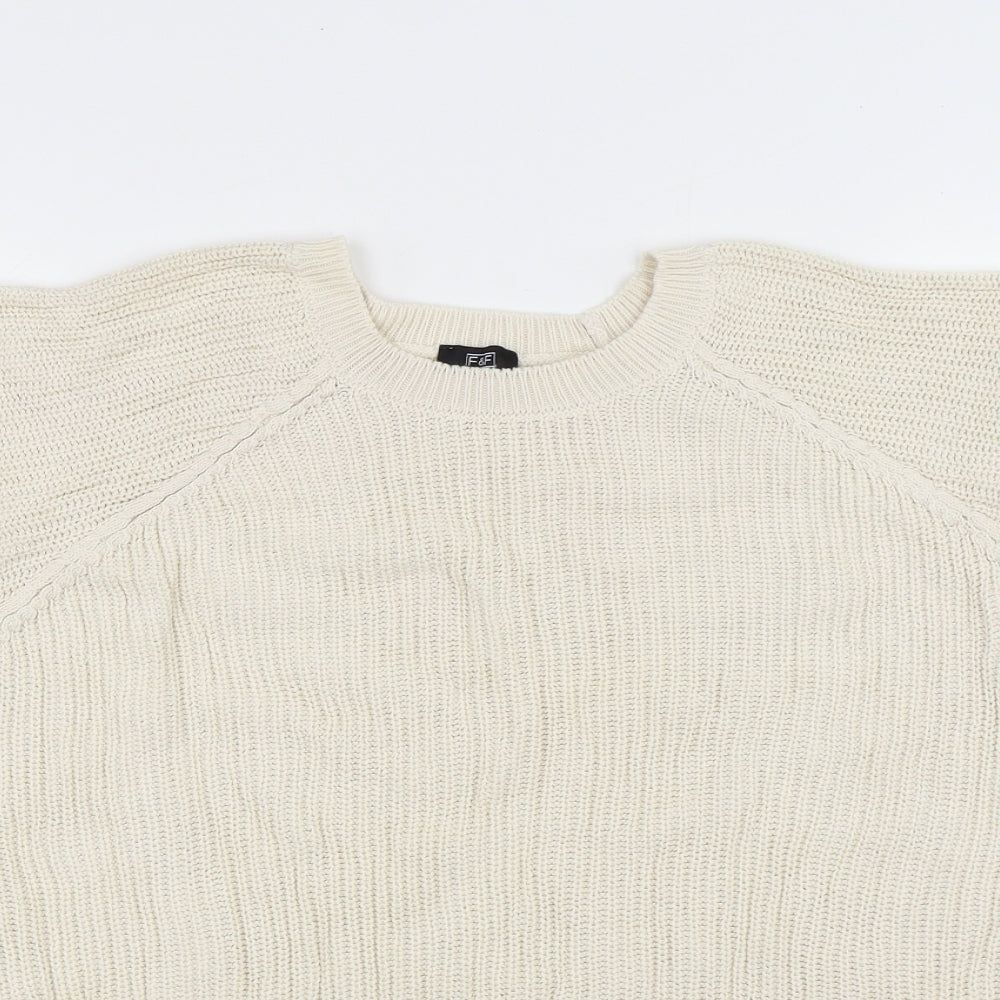 F&F Womens White Round Neck Polyester Pullover Jumper Size 12