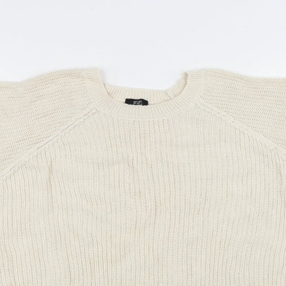 F&F Womens White Round Neck Polyester Pullover Jumper Size 12