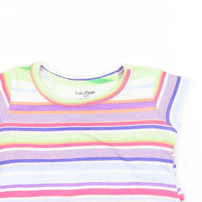Gap Girls Multicoloured Striped Cotton Basic T-Shirt Size 12-18 Months Round Neck