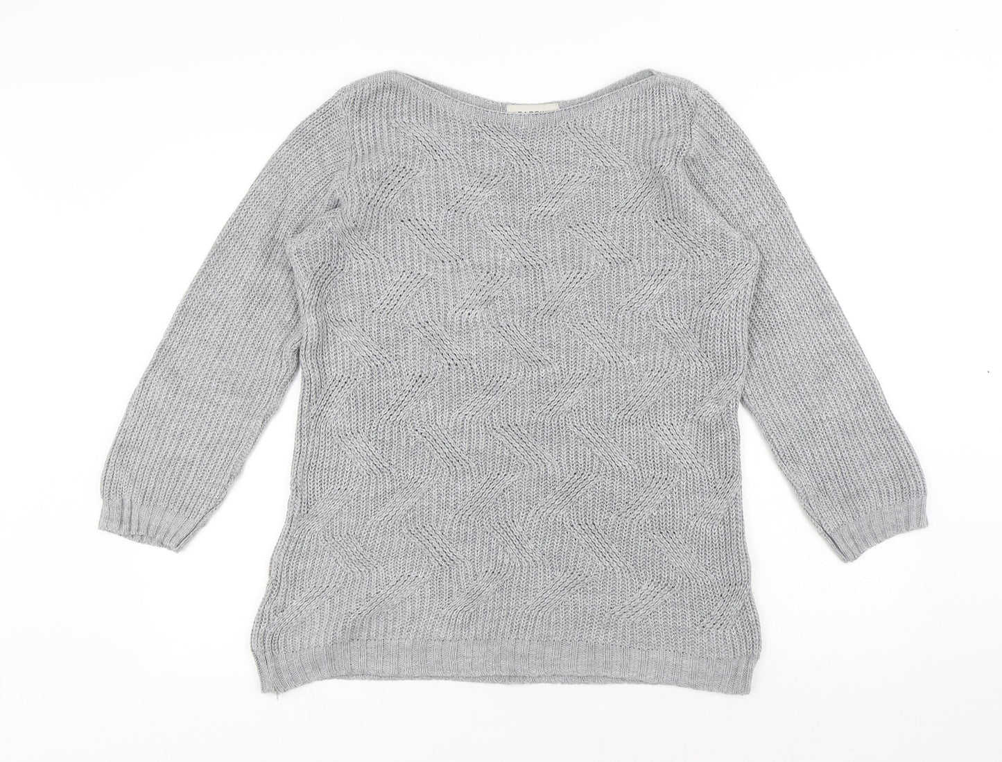 BASSINI Womens Grey Round Neck Acrylic Pullover Jumper Size L