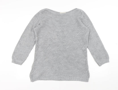 BASSINI Womens Grey Round Neck Acrylic Pullover Jumper Size L