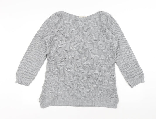 BASSINI Womens Grey Round Neck Acrylic Pullover Jumper Size L