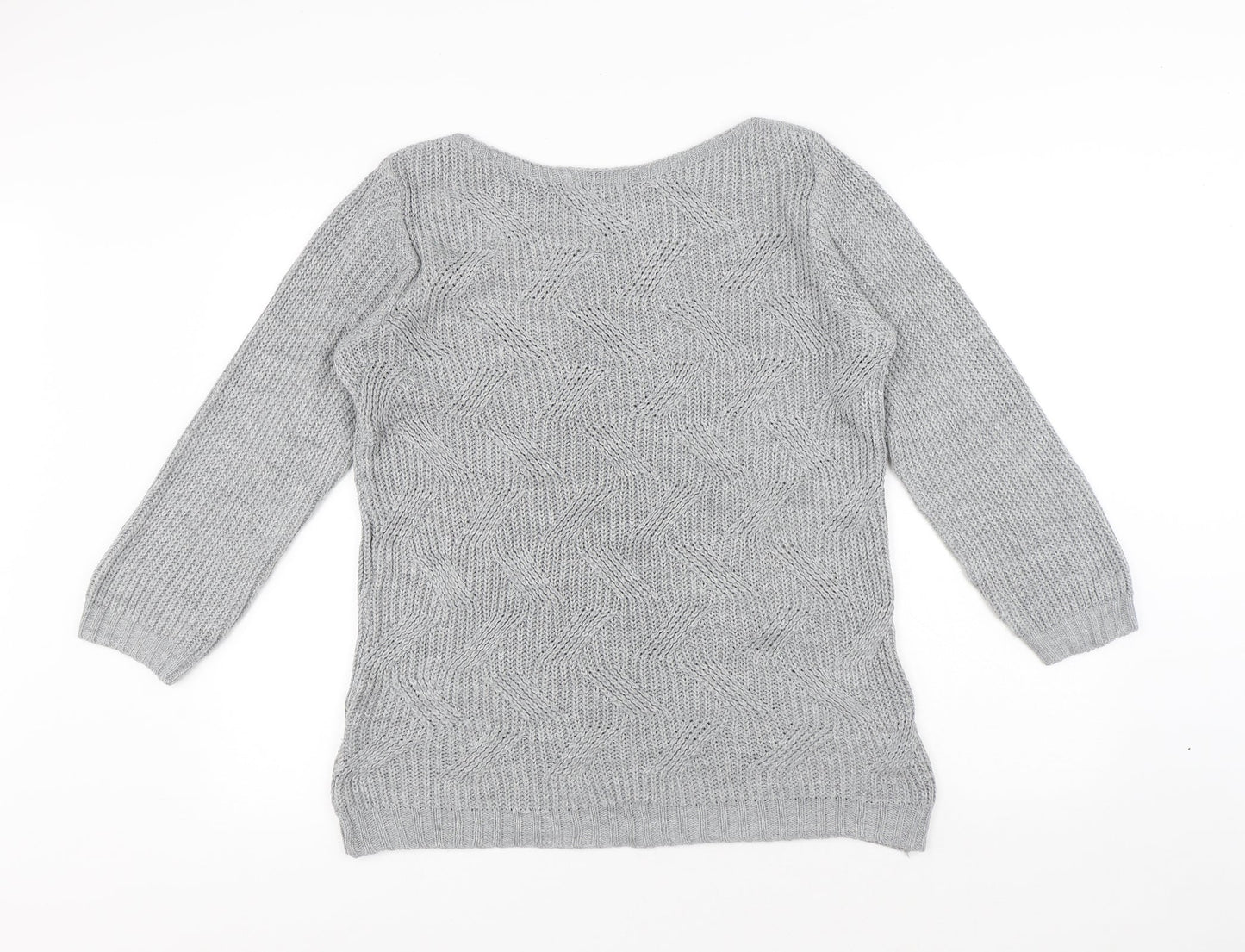 BASSINI Womens Grey Round Neck Acrylic Pullover Jumper Size L