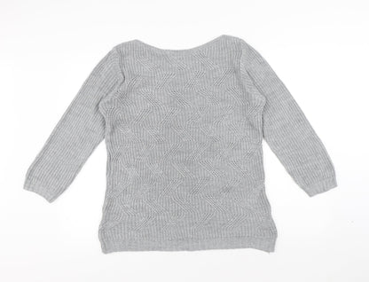 BASSINI Womens Grey Round Neck Acrylic Pullover Jumper Size L