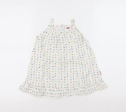 name it Girls White Floral Cotton A-Line Size 12-18 Months Round Neck Zip - Flowers