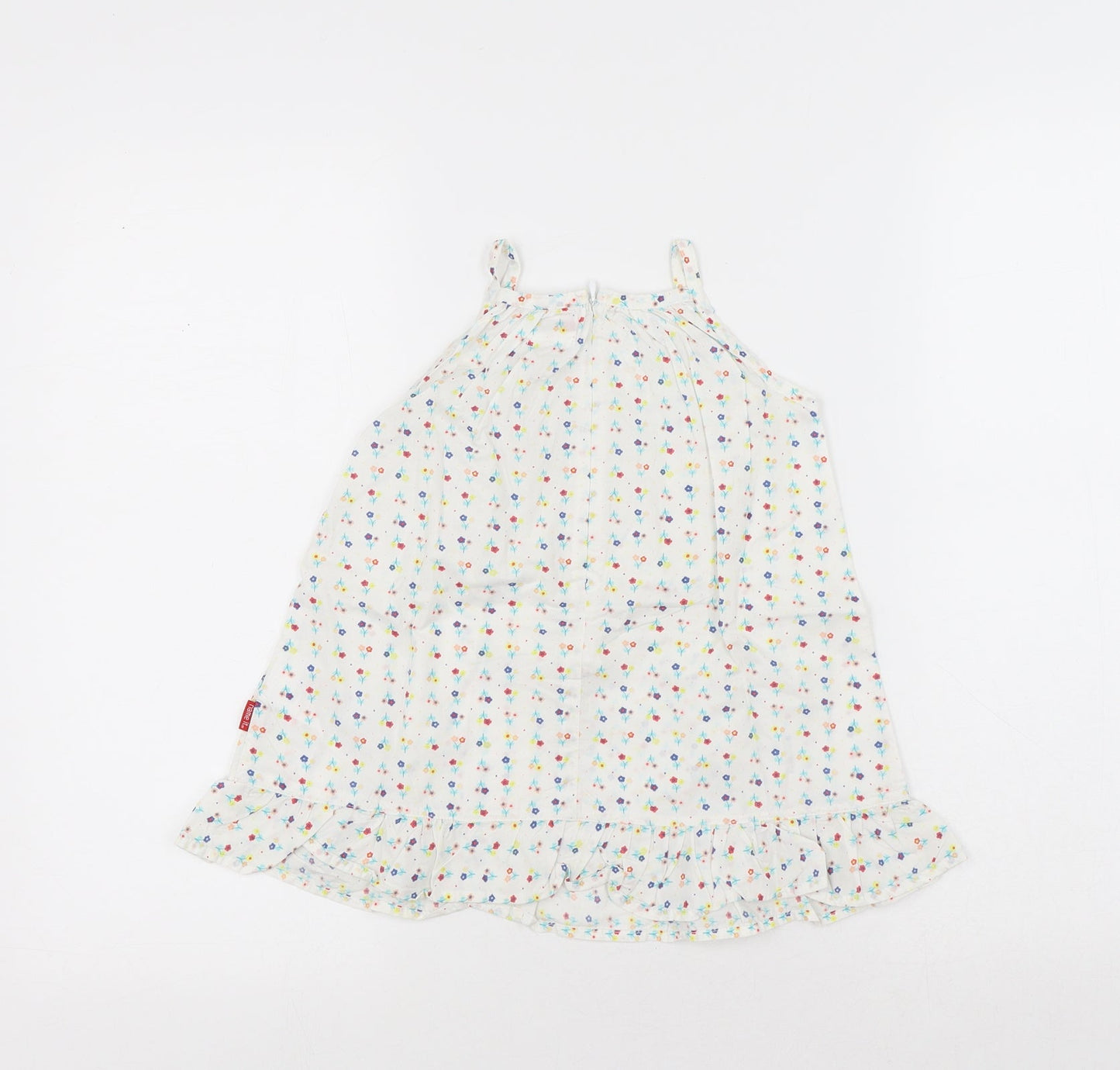 name it Girls White Floral Cotton A-Line Size 12-18 Months Round Neck Zip - Flowers