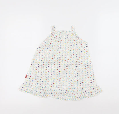 name it Girls White Floral Cotton A-Line Size 12-18 Months Round Neck Zip - Flowers