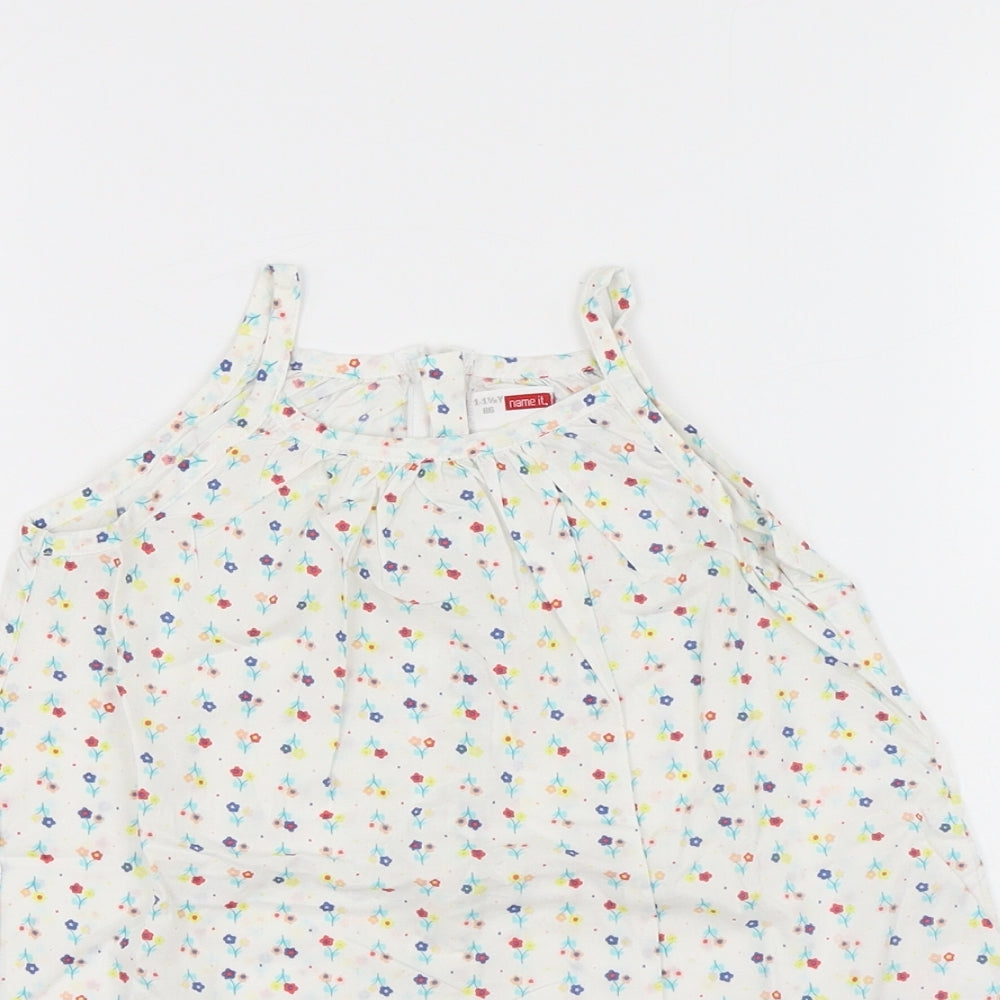 name it Girls White Floral Cotton A-Line Size 12-18 Months Round Neck Zip - Flowers