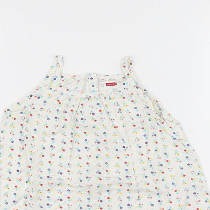 name it Girls White Floral Cotton A-Line Size 12-18 Months Round Neck Zip - Flowers