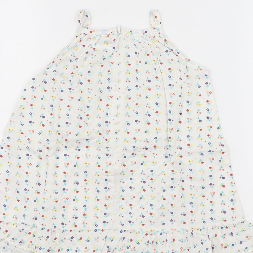 name it Girls White Floral Cotton A-Line Size 12-18 Months Round Neck Zip - Flowers