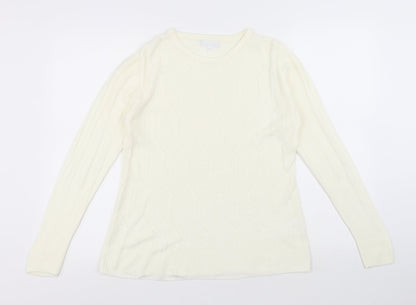 PARAMOUR Womens White Round Neck Acrylic Pullover Jumper Size S