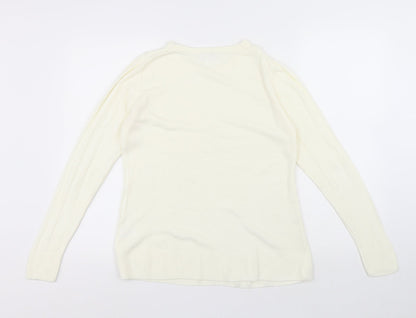 PARAMOUR Womens White Round Neck Acrylic Pullover Jumper Size S