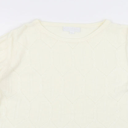 PARAMOUR Womens White Round Neck Acrylic Pullover Jumper Size S