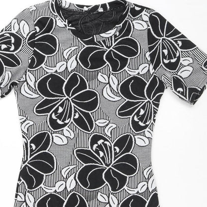 Peacocks Womens Black Floral Polyester A-Line Size 8 Round Neck - Flowers