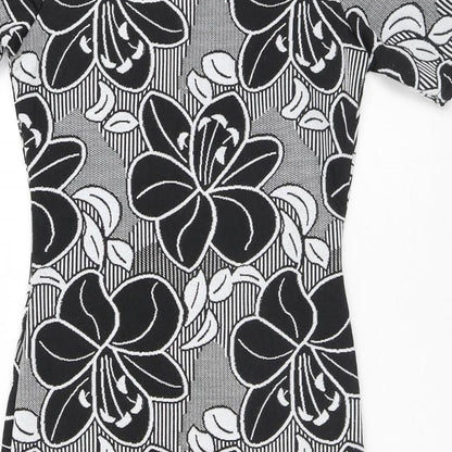 Peacocks Womens Black Floral Polyester A-Line Size 8 Round Neck - Flowers