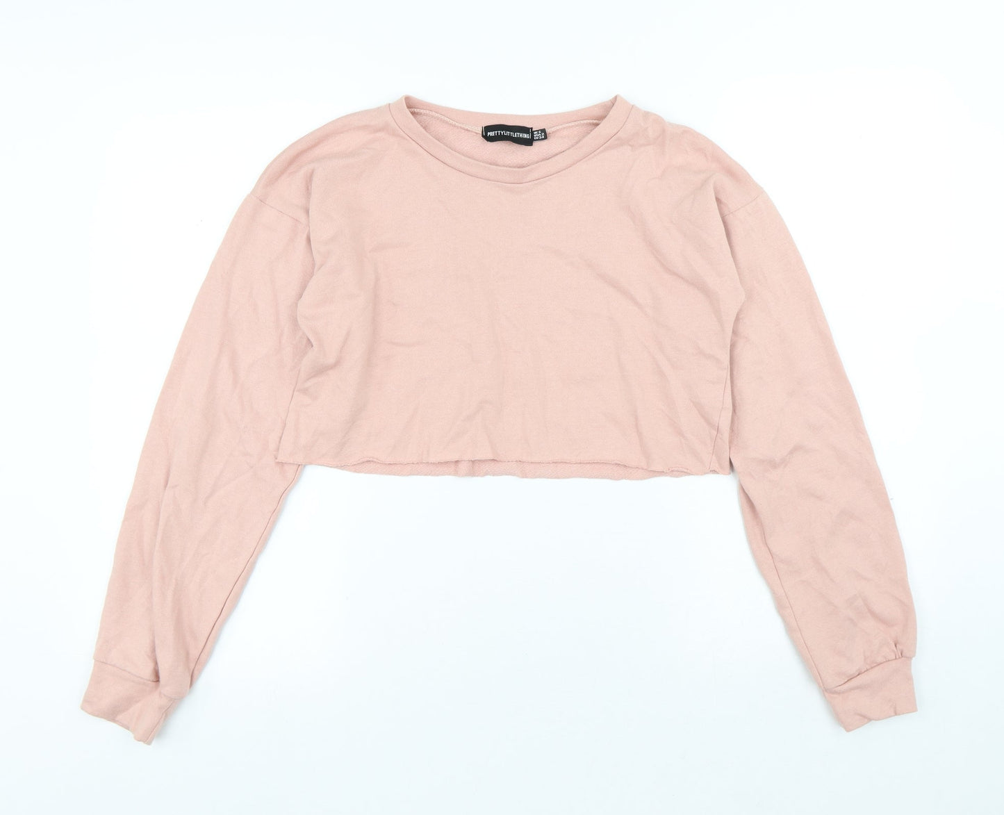 PRETTYLITTLETHING Womens Pink Cotton Pullover Sweatshirt Size 6 - Cropped