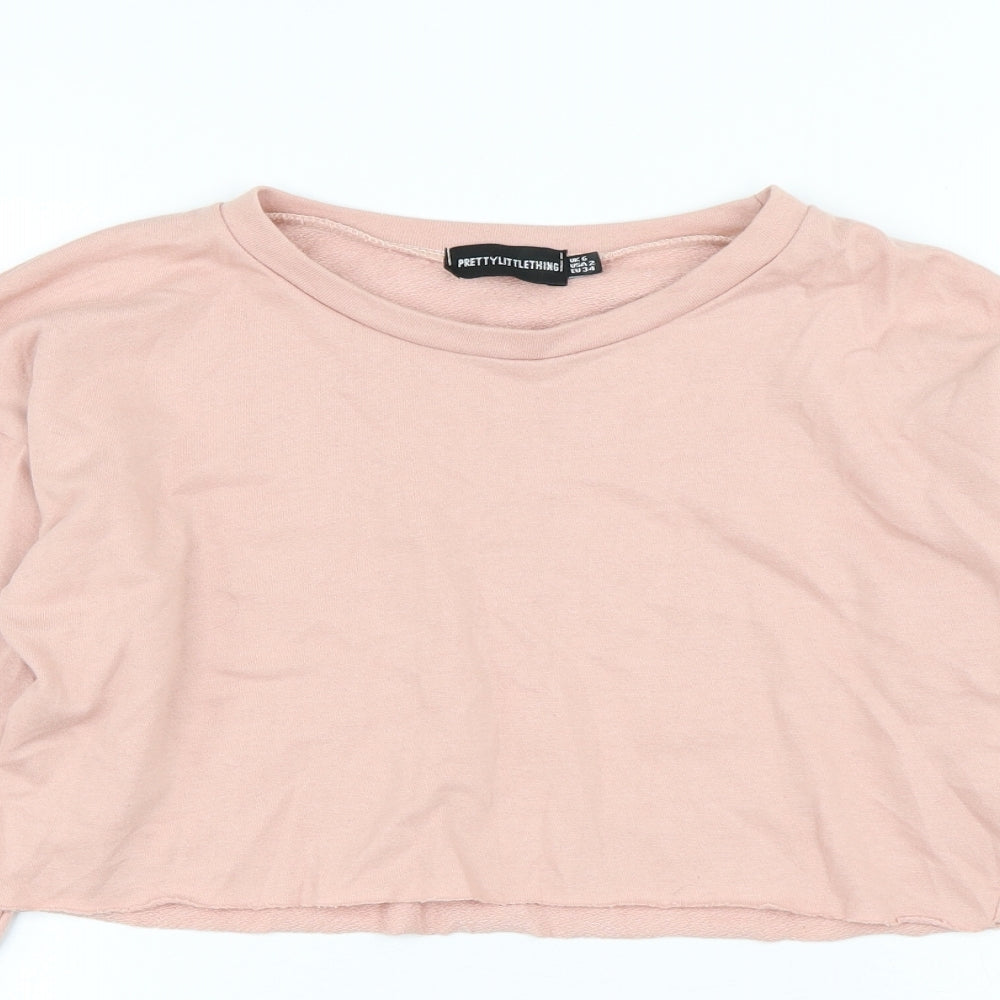 PRETTYLITTLETHING Womens Pink Cotton Pullover Sweatshirt Size 6 - Cropped