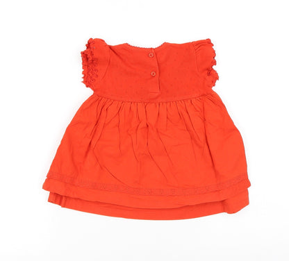 NEXT Girls Red Cotton A-Line Size 3-6 Months Round Neck Button