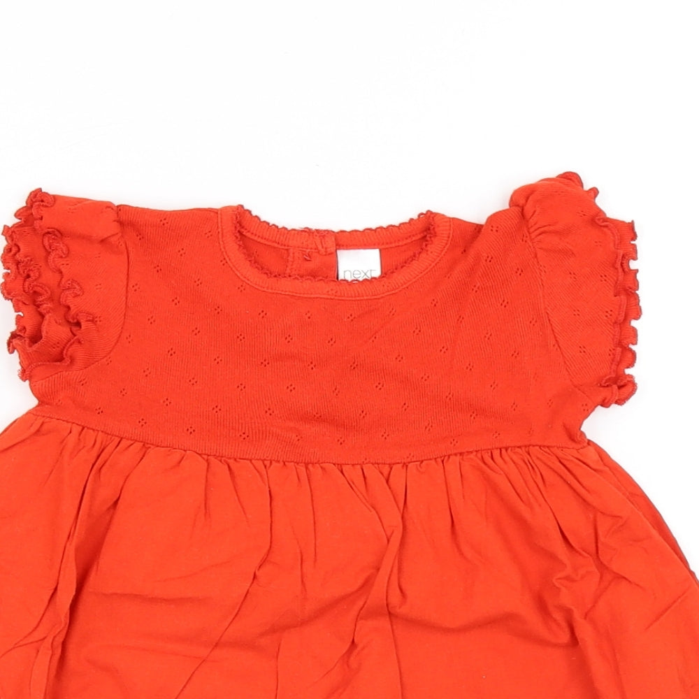 NEXT Girls Red Cotton A-Line Size 3-6 Months Round Neck Button