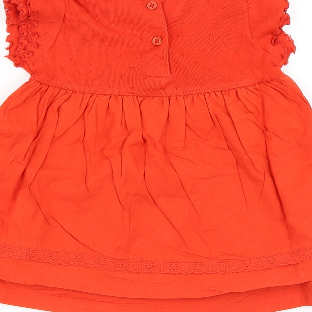 NEXT Girls Red Cotton A-Line Size 3-6 Months Round Neck Button