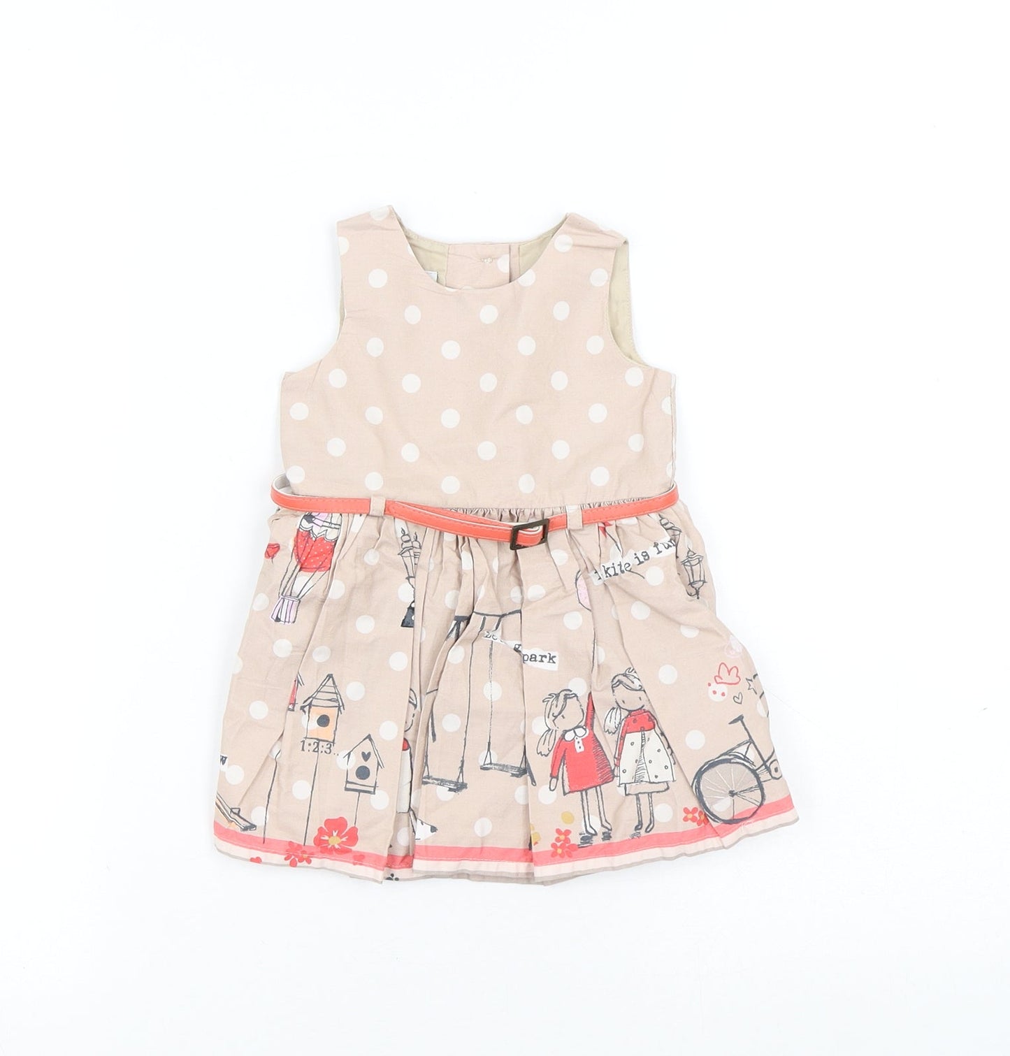 NEXT Boys Beige Geometric Cotton A-Line Size 3-6 Months Round Neck Button - Flowers