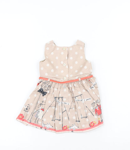 NEXT Boys Beige Geometric Cotton A-Line Size 3-6 Months Round Neck Button - Flowers
