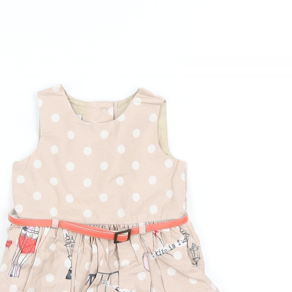 NEXT Boys Beige Geometric Cotton A-Line Size 3-6 Months Round Neck Button - Flowers