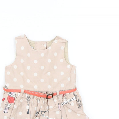NEXT Boys Beige Geometric Cotton A-Line Size 3-6 Months Round Neck Button - Flowers