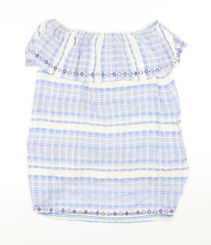 Accessorize Womens Blue Striped Cotton A-Line Size M Off the Shoulder