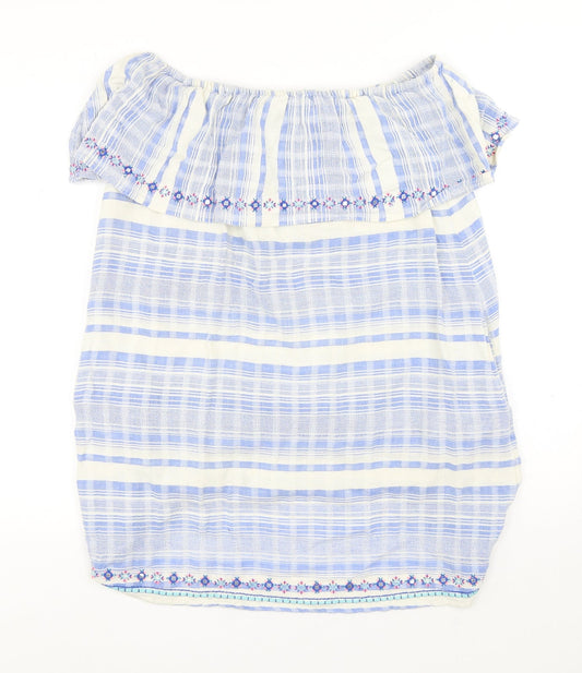 Accessorize Womens Blue Striped Cotton A-Line Size M Off the Shoulder