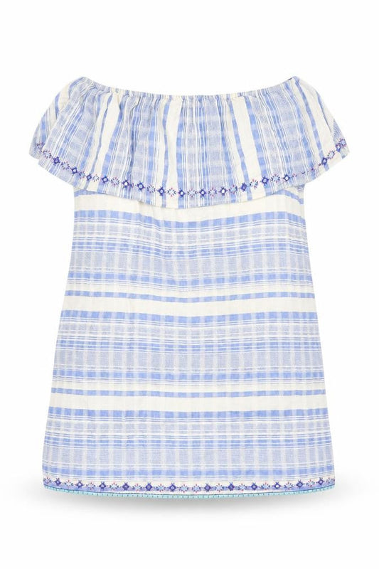 Accessorize Womens Blue Striped Cotton A-Line Size M Off the Shoulder