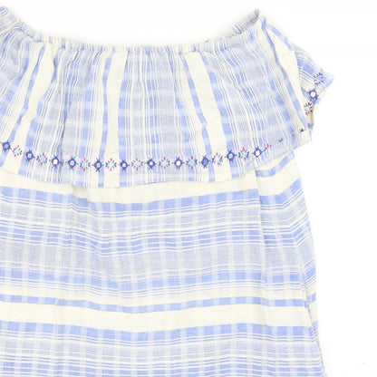 Accessorize Womens Blue Striped Cotton A-Line Size M Off the Shoulder