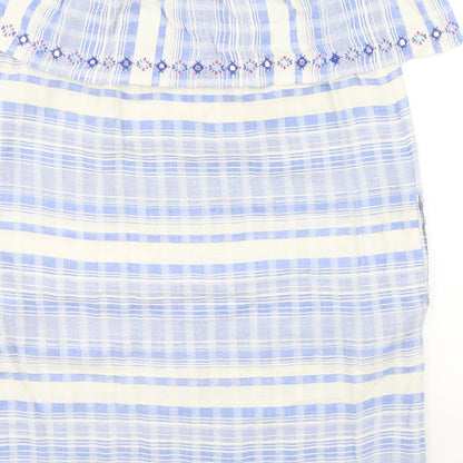 Accessorize Womens Blue Striped Cotton A-Line Size M Off the Shoulder