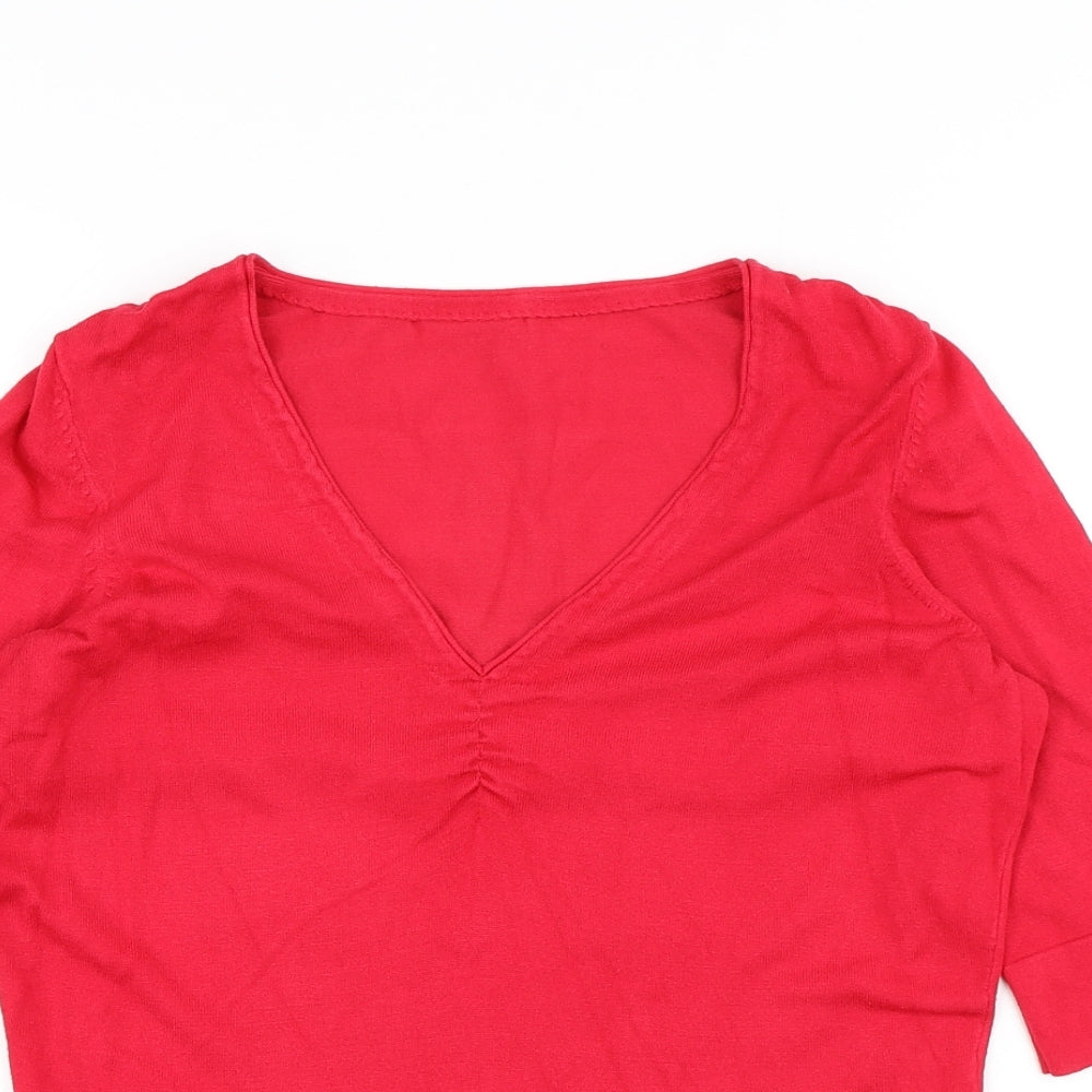 Coast Womens Red Viscose Basic T-Shirt Size M V-Neck
