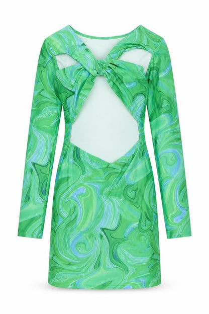 PRETTYLITTLETHING Womens Green Geometric Polyester A-Line Size 6 V-Neck